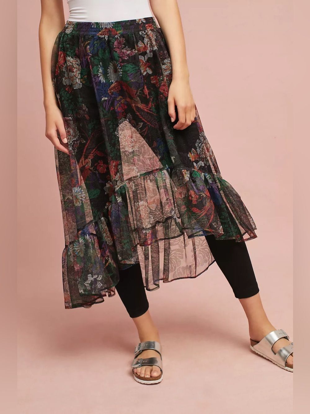Anthropologie Maeve Meena Skirted Pants Size XS Mesh Overlay Leggings Floral